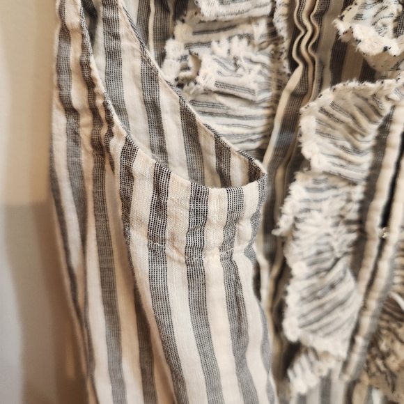 Rebecca Taylor Womens Gray Striped Ruffle V-Neck Sleeveless Blouse Top Size 2 - Picture 7 of 9